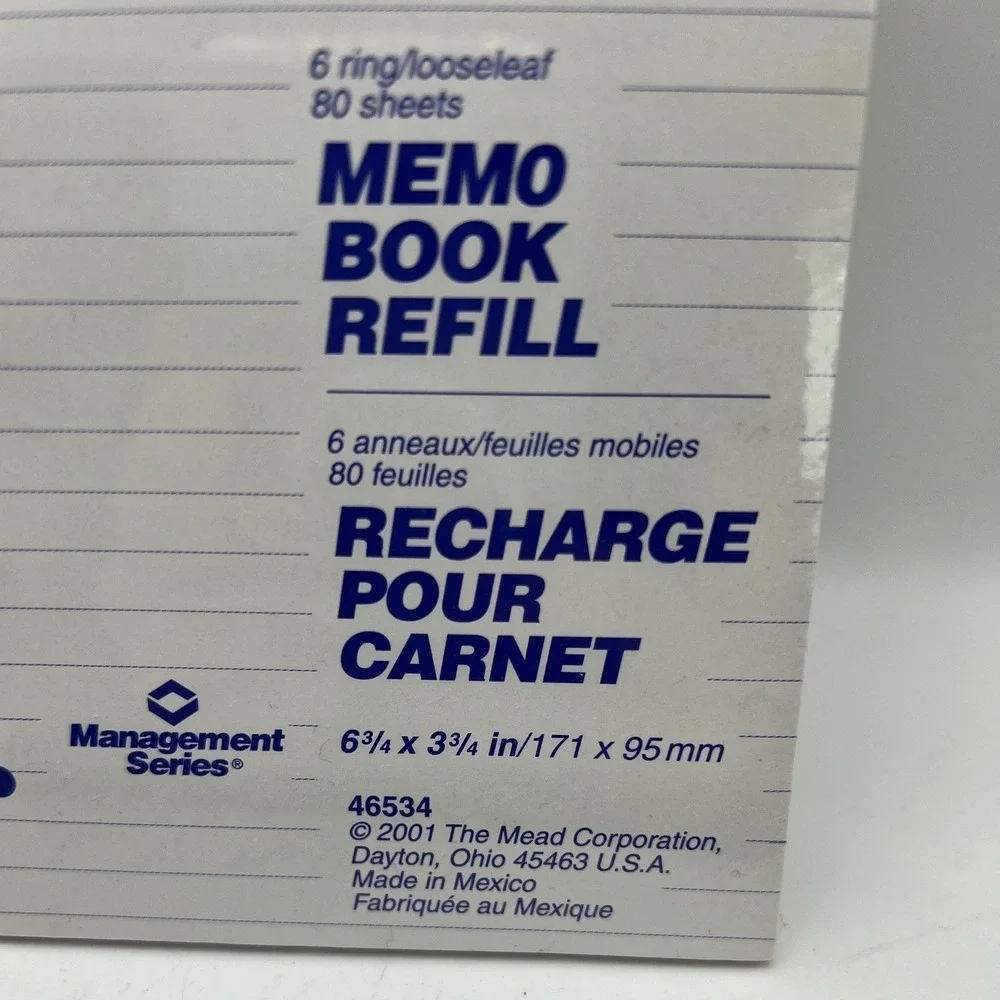 Mead Memo Book Refill Management Series 6.75 x 3.75 inches Sealed 2001 VTG